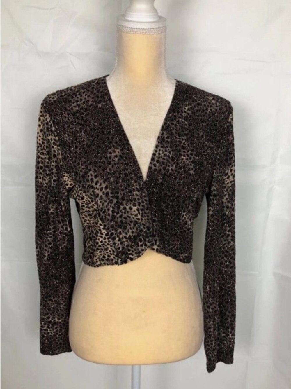 Onyx Nite Brown crop jacket Formal Cardigan Animal Print Petite Hints Gold 12P